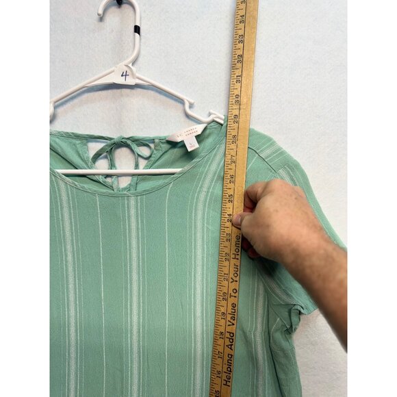 Lauren Conrad Seafoam Horizontal Stripe Short Sleeve Tie Back Blouse Size Large - Picture 4 of 6